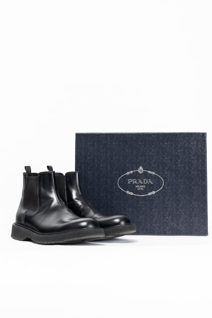 Prada Black Leather Chelsea Ankle Boots