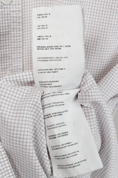 Prada 2015 Small Check White & Taupe Cotton Button-Up Oxford