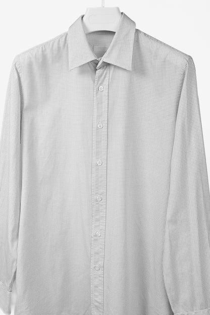 Prada 2015 Small Check White & Taupe Cotton Button-Up Oxford