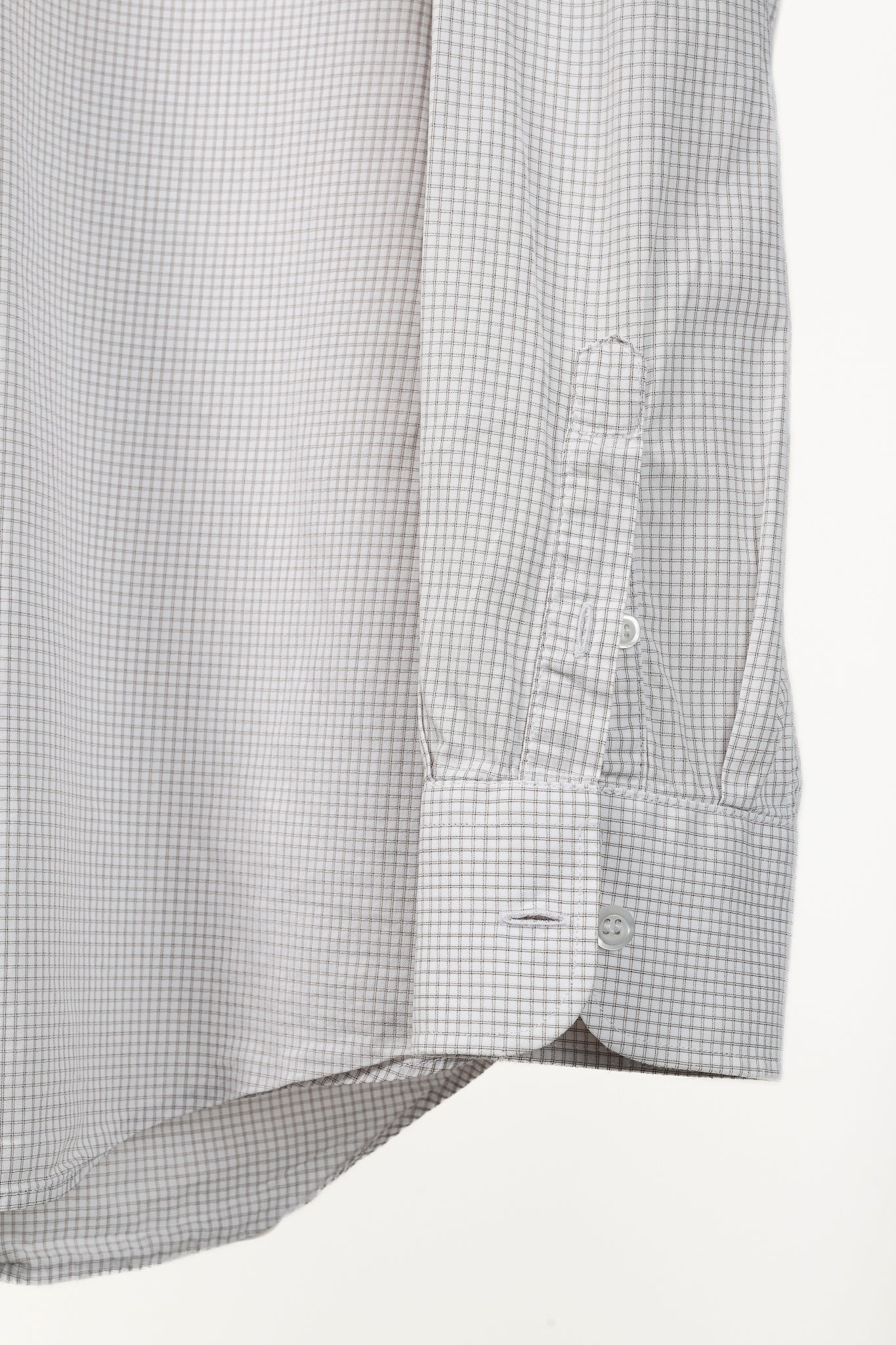 Prada 2015 Small Check White & Taupe Cotton Button-Up Oxford