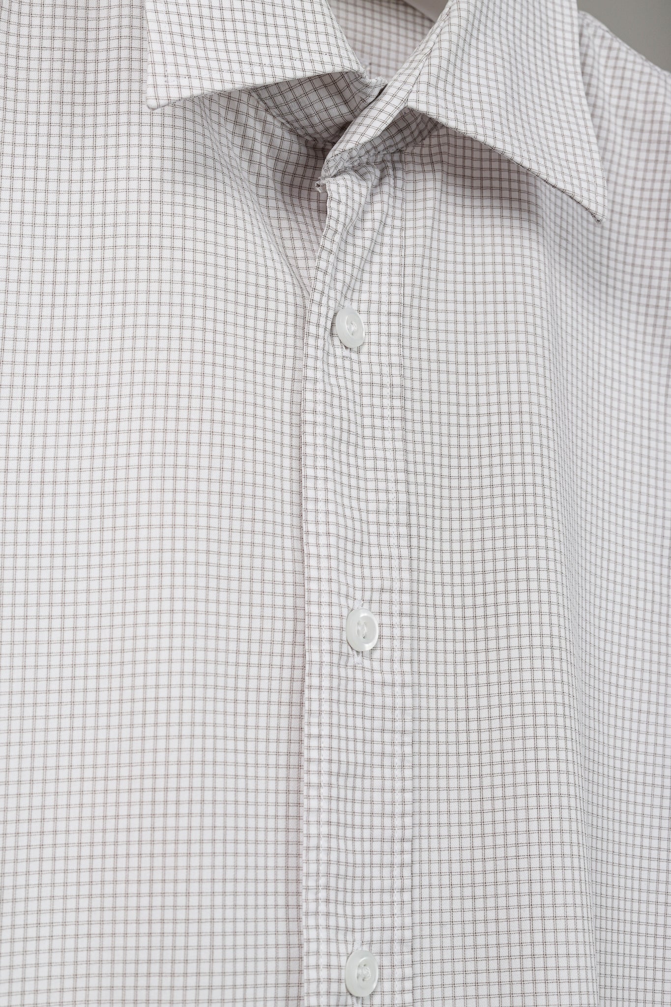 Prada 2015 Small Check White & Taupe Cotton Button-Up Oxford