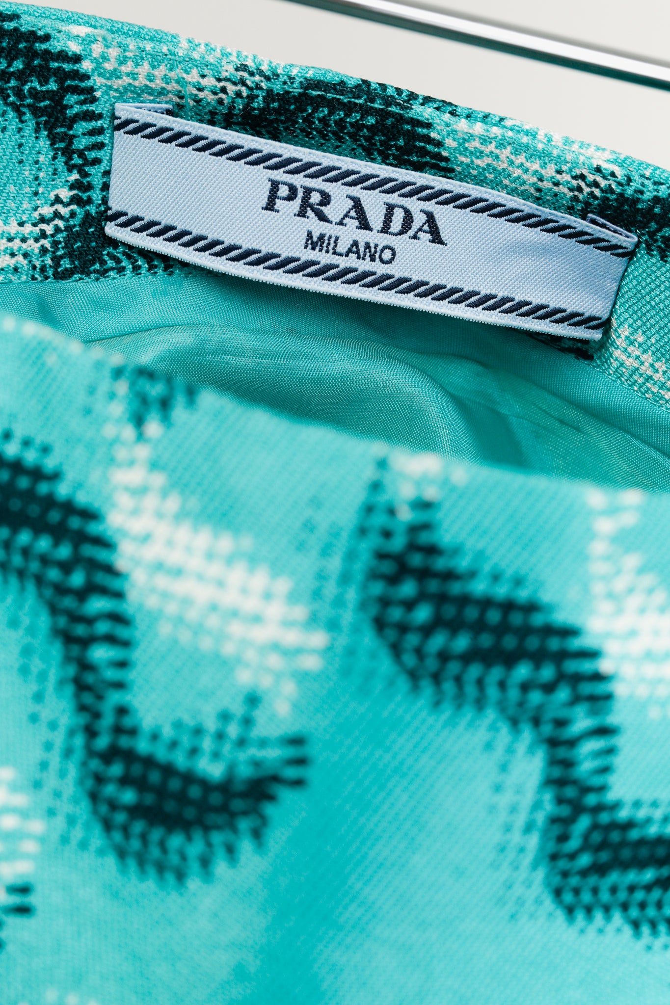 Prada AW/15 Runway Teal Geometric Print Pencil Skirt