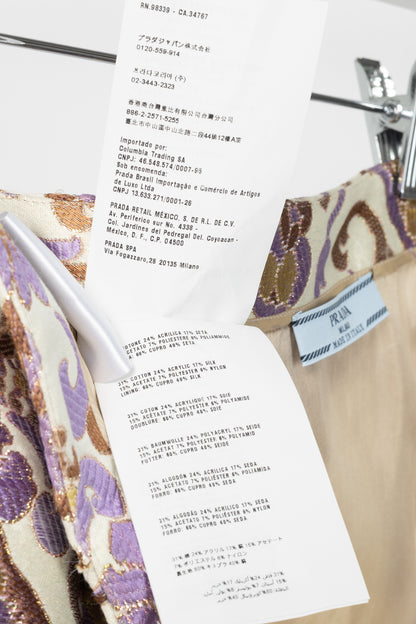 Prada SS15 Champagne & Purple Metallic-Baroque Jacquard Pencil Skirt