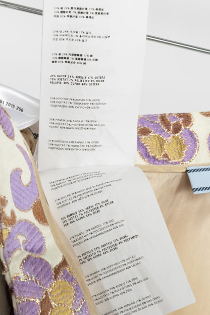 Prada SS15 Champagne & Purple Metallic-Baroque Jacquard Pencil Skirt