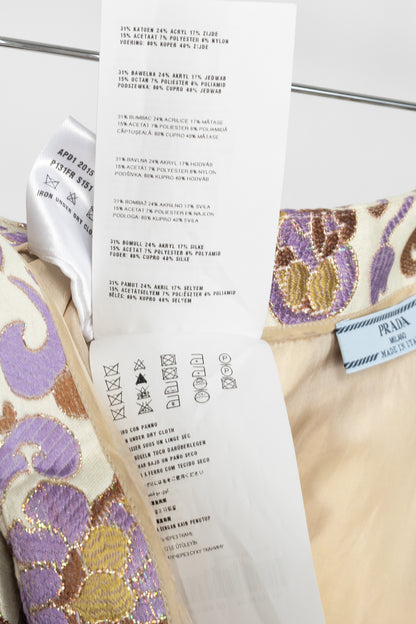 Prada SS15 Champagne & Purple Metallic-Baroque Jacquard Pencil Skirt