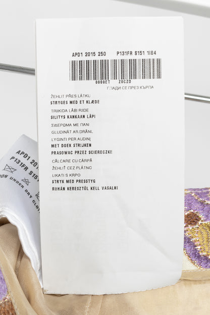 Prada SS15 Champagne & Purple Metallic-Baroque Jacquard Pencil Skirt