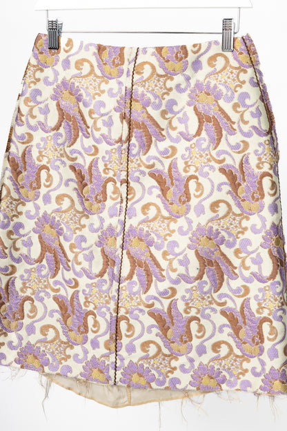 Prada SS15 Champagne & Purple Metallic-Baroque Jacquard Pencil Skirt