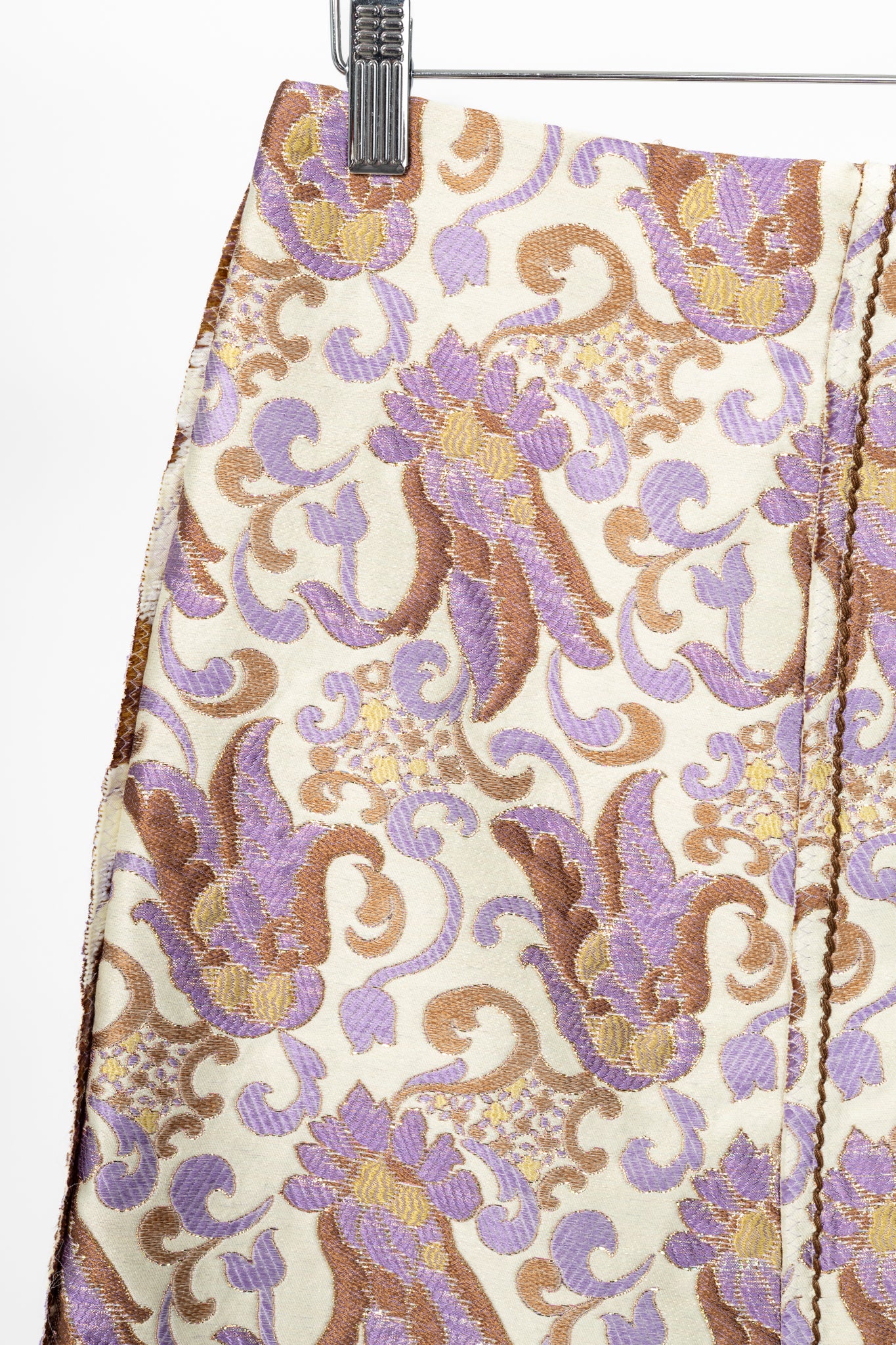 Prada SS15 Champagne & Purple Metallic-Baroque Jacquard Pencil Skirt