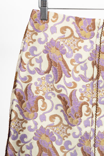 Prada SS15 Champagne & Purple Metallic-Baroque Jacquard Pencil Skirt