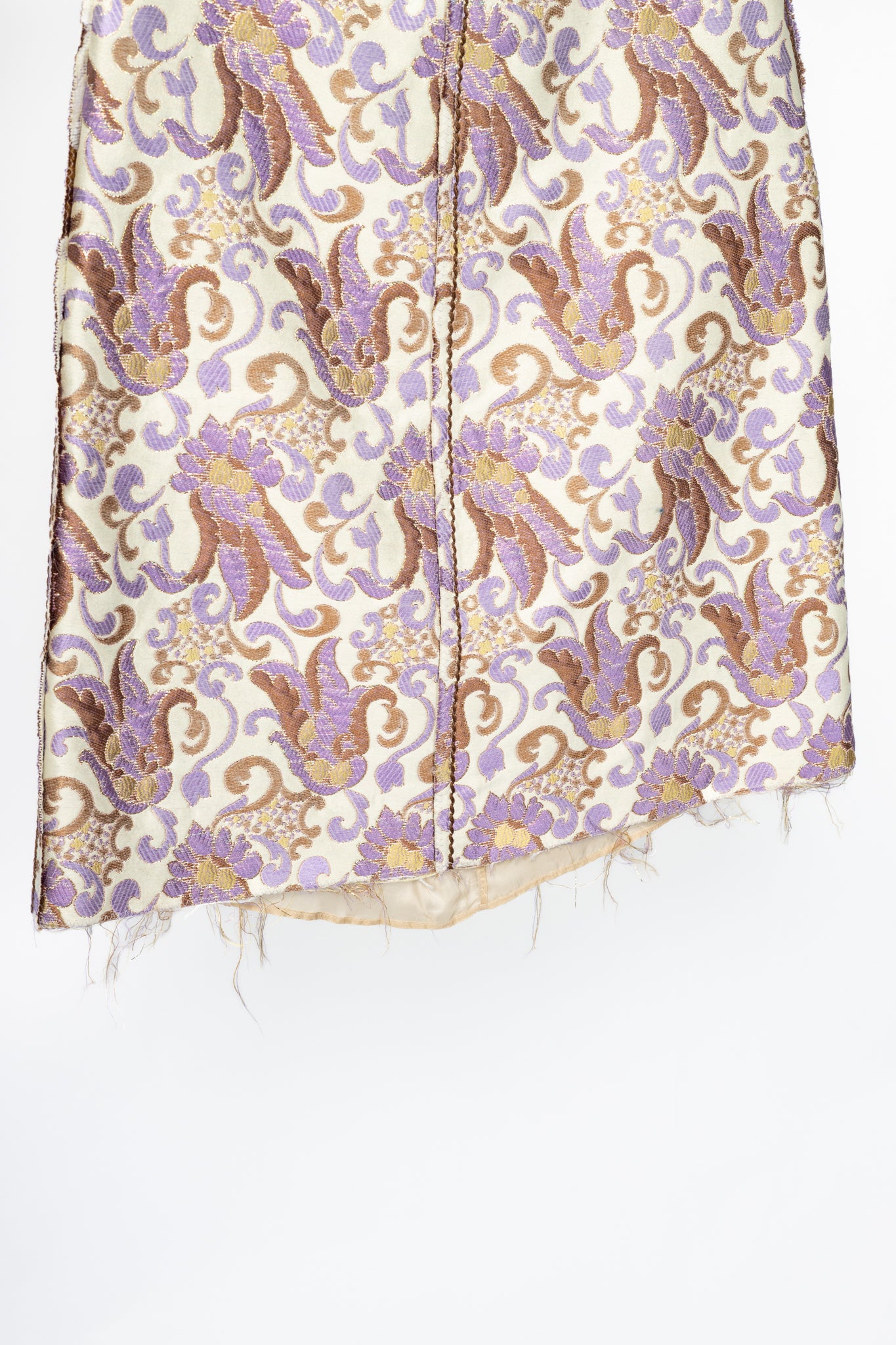 Prada SS15 Champagne & Purple Metallic-Baroque Jacquard Pencil Skirt