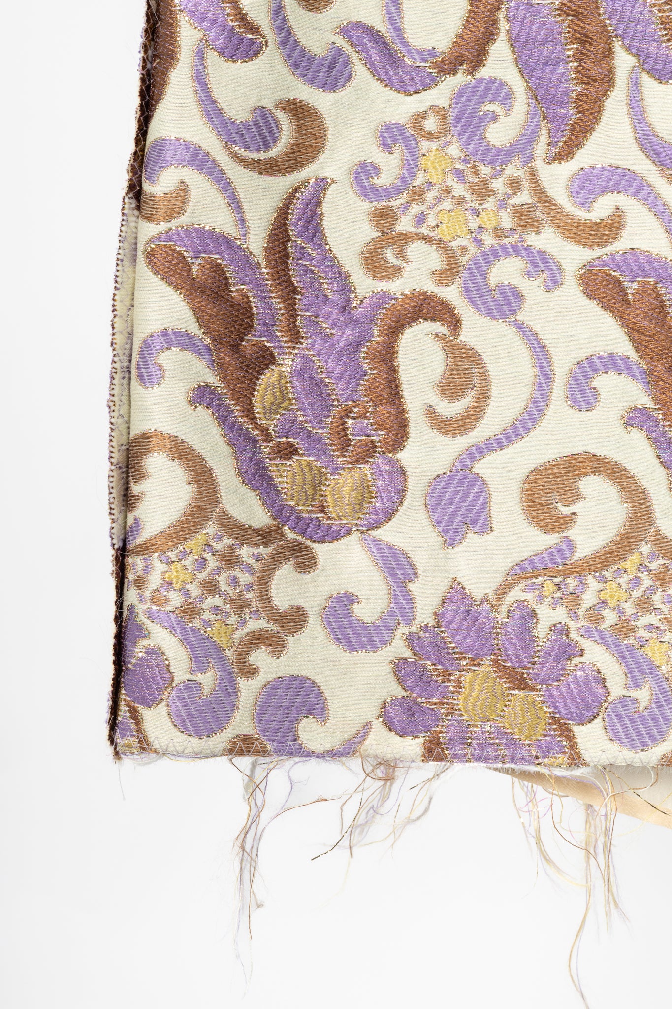 Prada SS15 Champagne & Purple Metallic-Baroque Jacquard Pencil Skirt