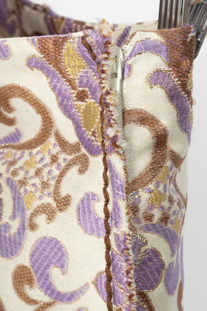 Prada SS15 Champagne & Purple Metallic-Baroque Jacquard Pencil Skirt