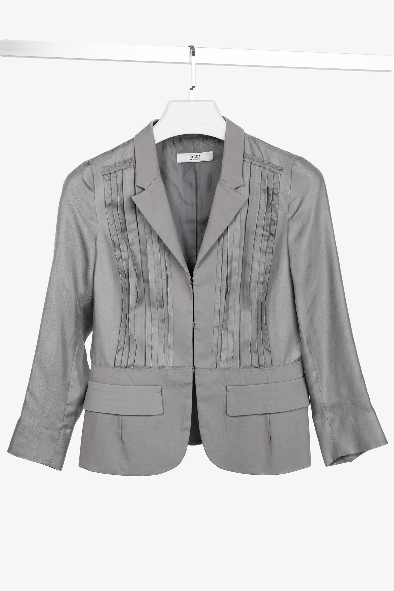 Prada Grey Silk & Cotton Pintuck Blazer
