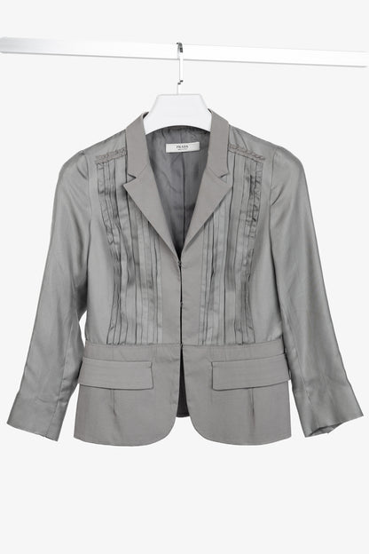 Prada Grey Silk & Cotton Pintuck Blazer