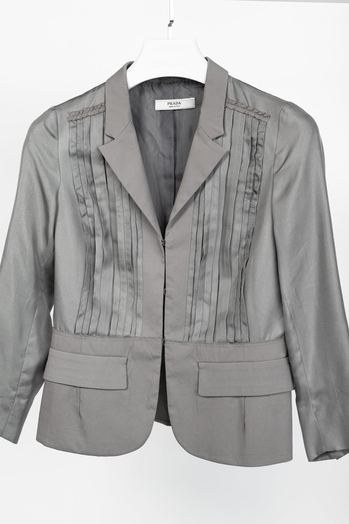 Prada Grey Silk & Cotton Pintuck Blazer