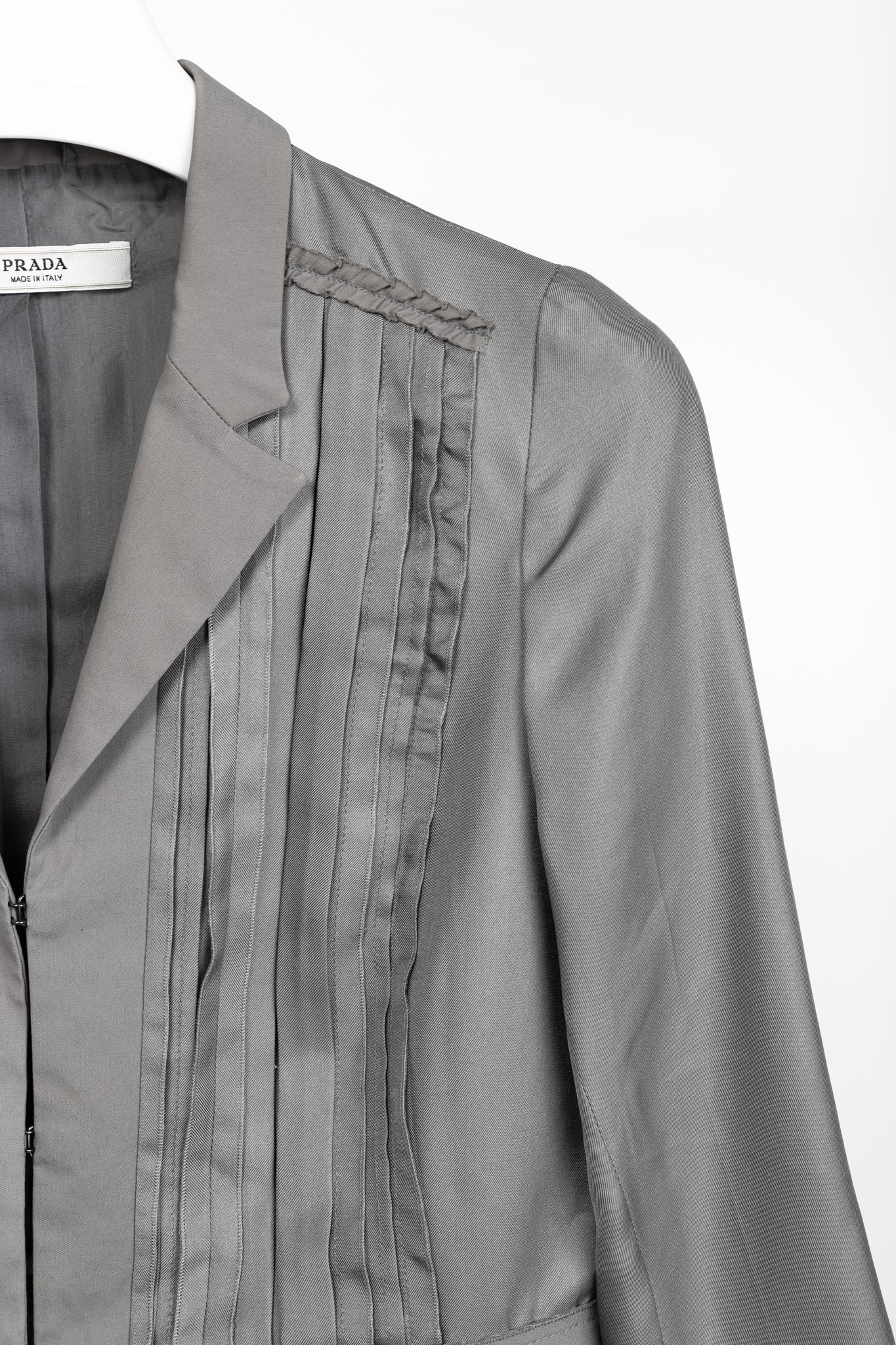 Prada Grey Silk & Cotton Pintuck Blazer