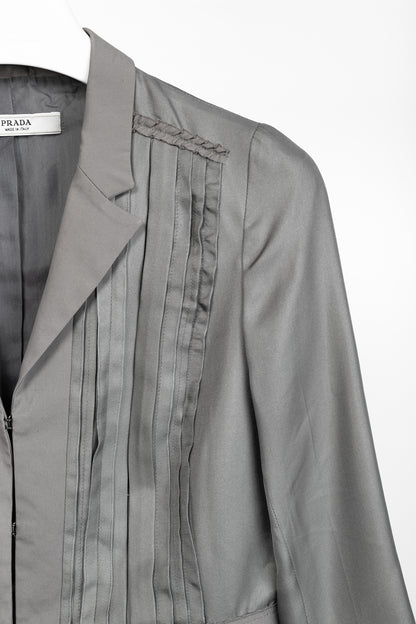 Prada Grey Silk & Cotton Pintuck Blazer