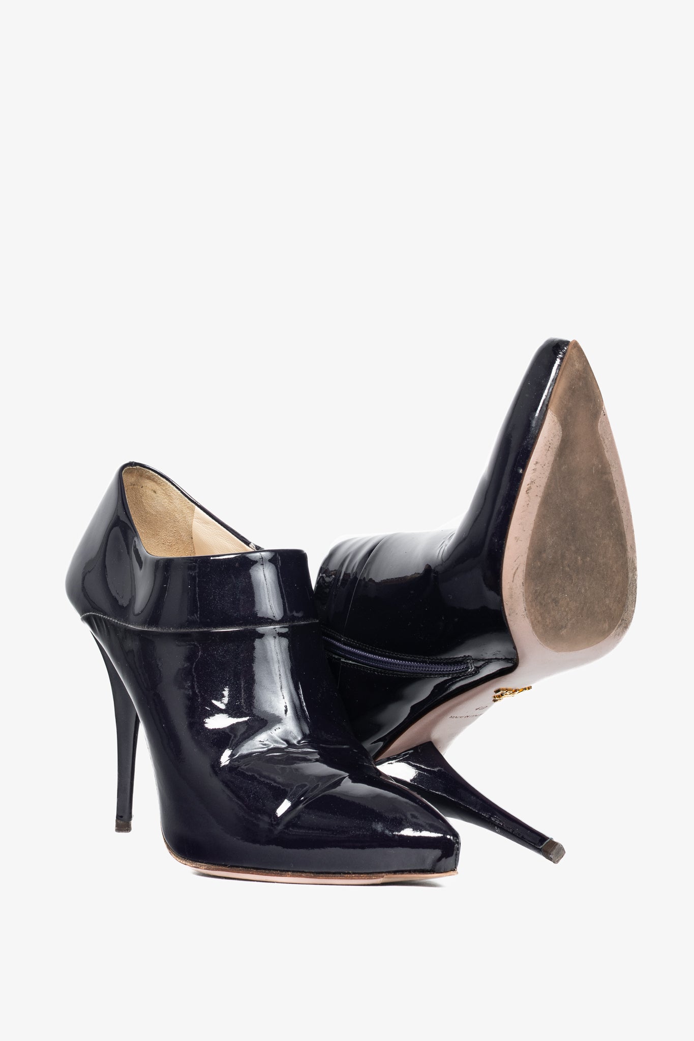 Prada Purple Vernice Leather Pointed-Toe Booties