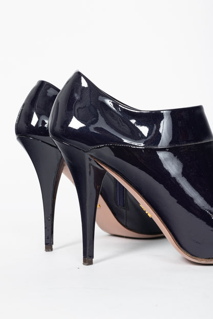 Prada Purple Vernice Leather Pointed-Toe Booties