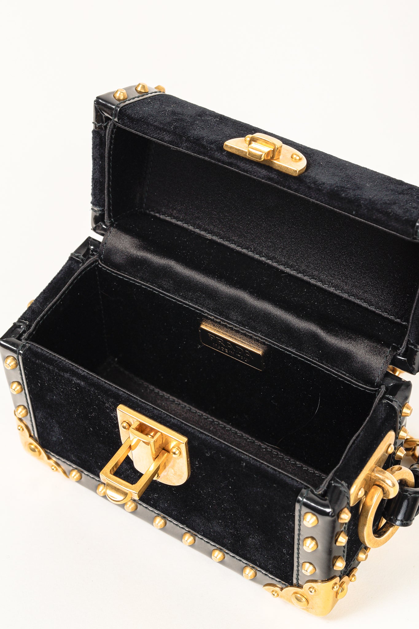 Prada PF/17 Treasure Trunk Black Mini Velvet Box Bag