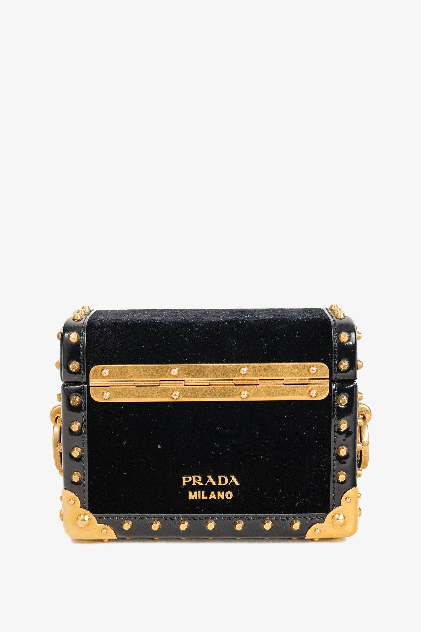 Prada PF/17 Treasure Trunk Black Mini Velvet Box Bag