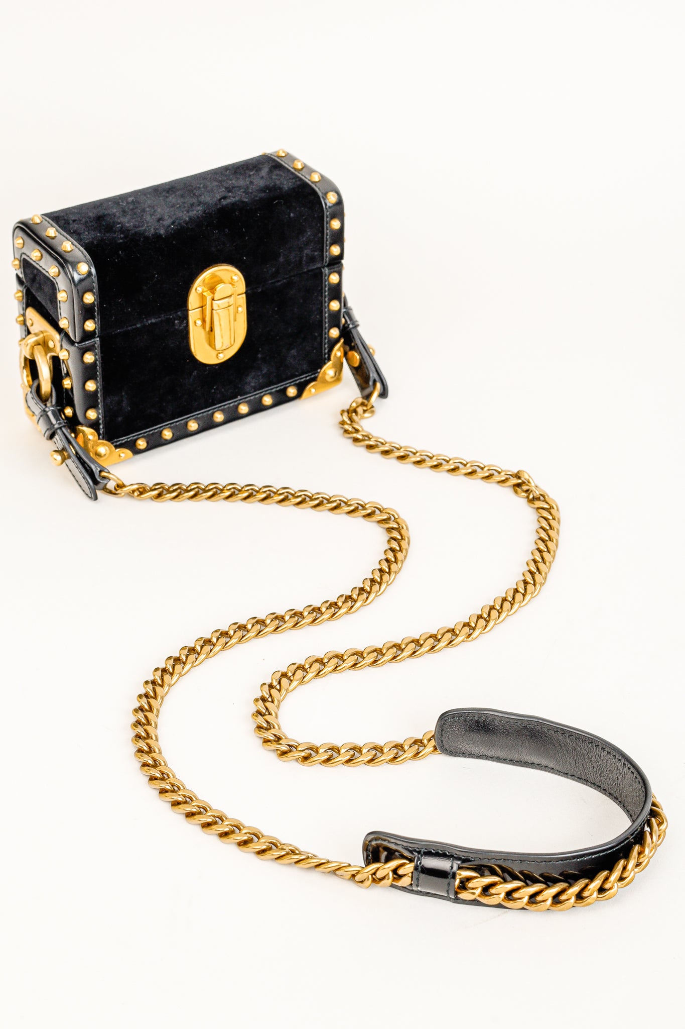 Prada PF/17 Treasure Trunk Black Mini Velvet Box Bag