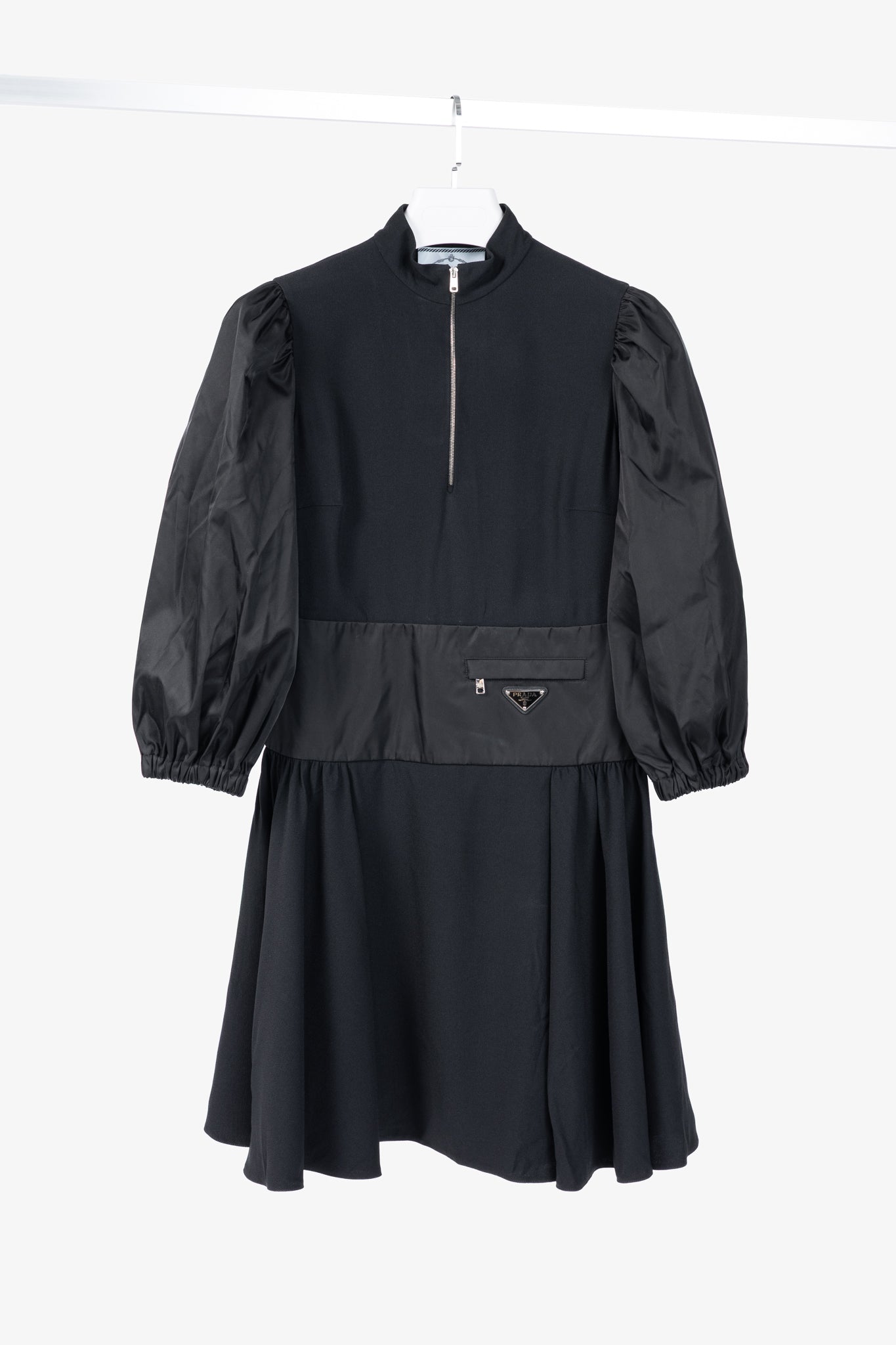 Prada Black Re-Nylon Patchwork Zip Mini Dress