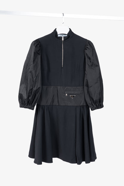Prada Black Re-Nylon Patchwork Zip Mini Dress