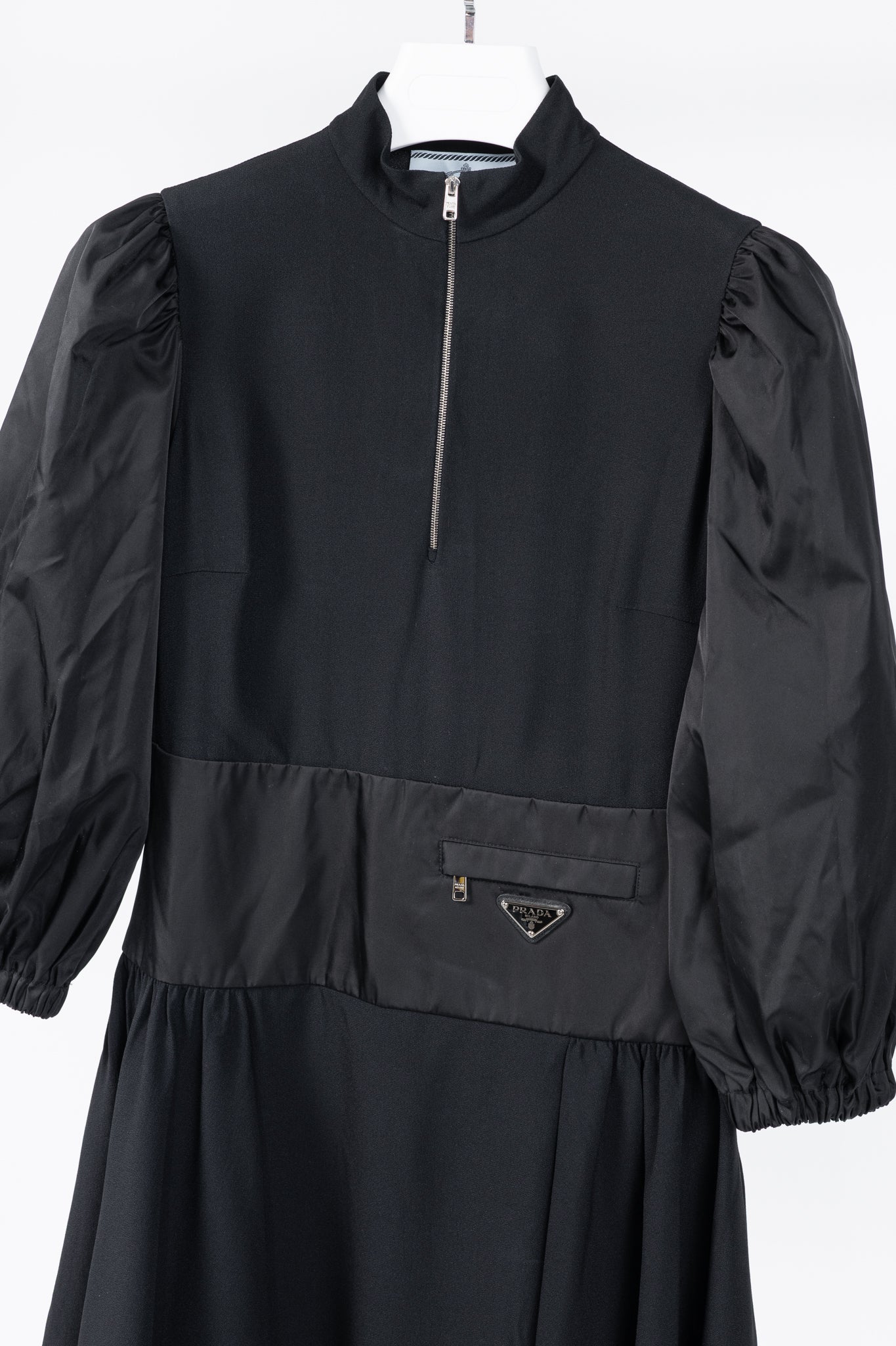 Prada Black Re-Nylon Patchwork Zip Mini Dress