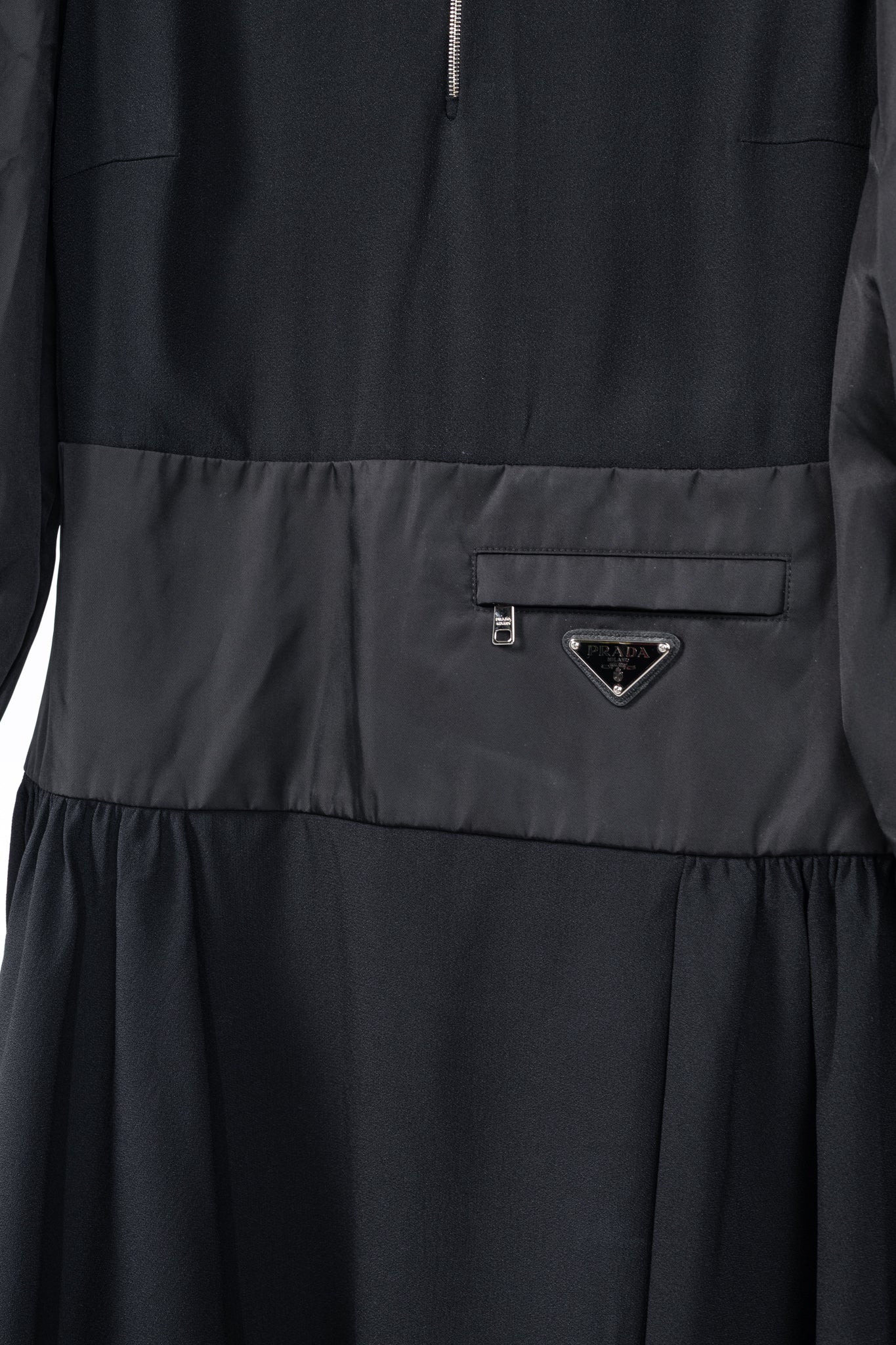 Prada Black Re-Nylon Patchwork Zip Mini Dress