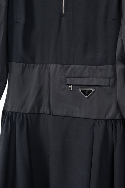 Prada Black Re-Nylon Patchwork Zip Mini Dress