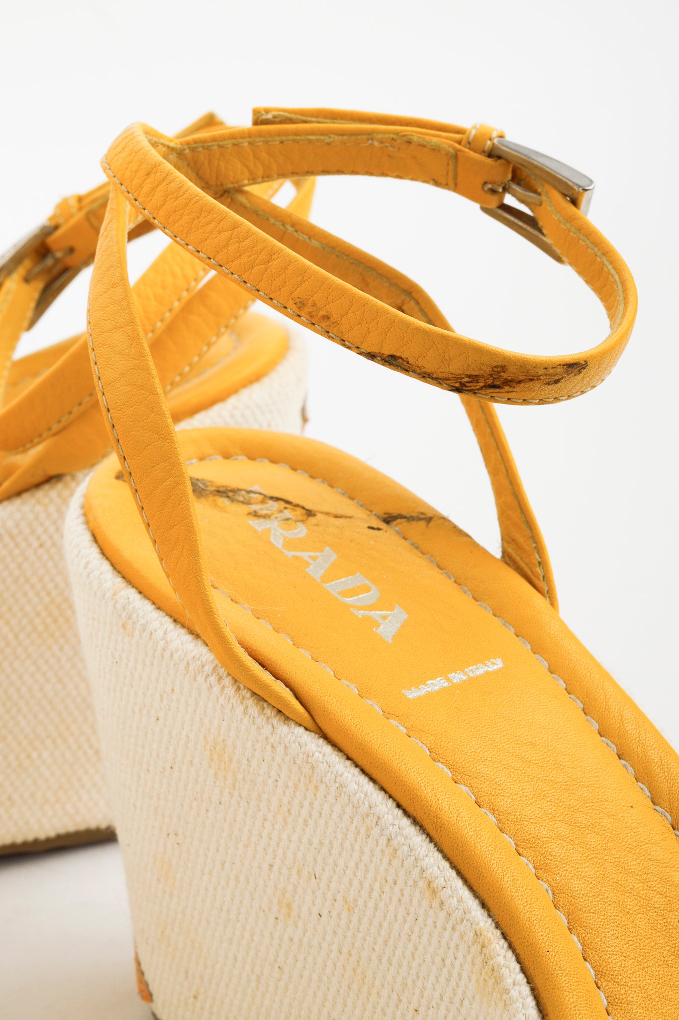 Prada Yellow Platform Beach Theme Appliqué Espadrille Sandals