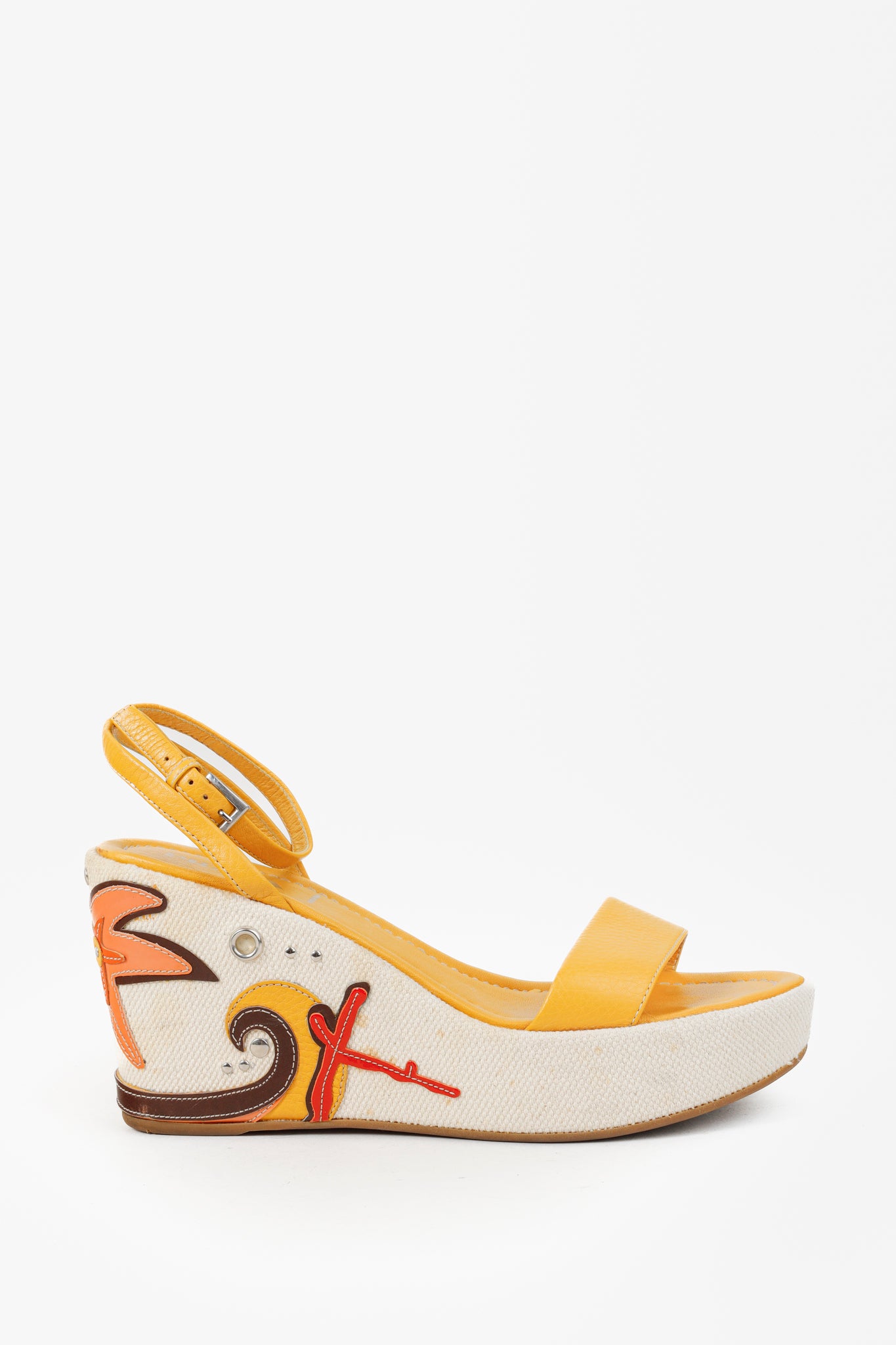 Prada Yellow Platform Beach Theme Appliqué Espadrille Sandals