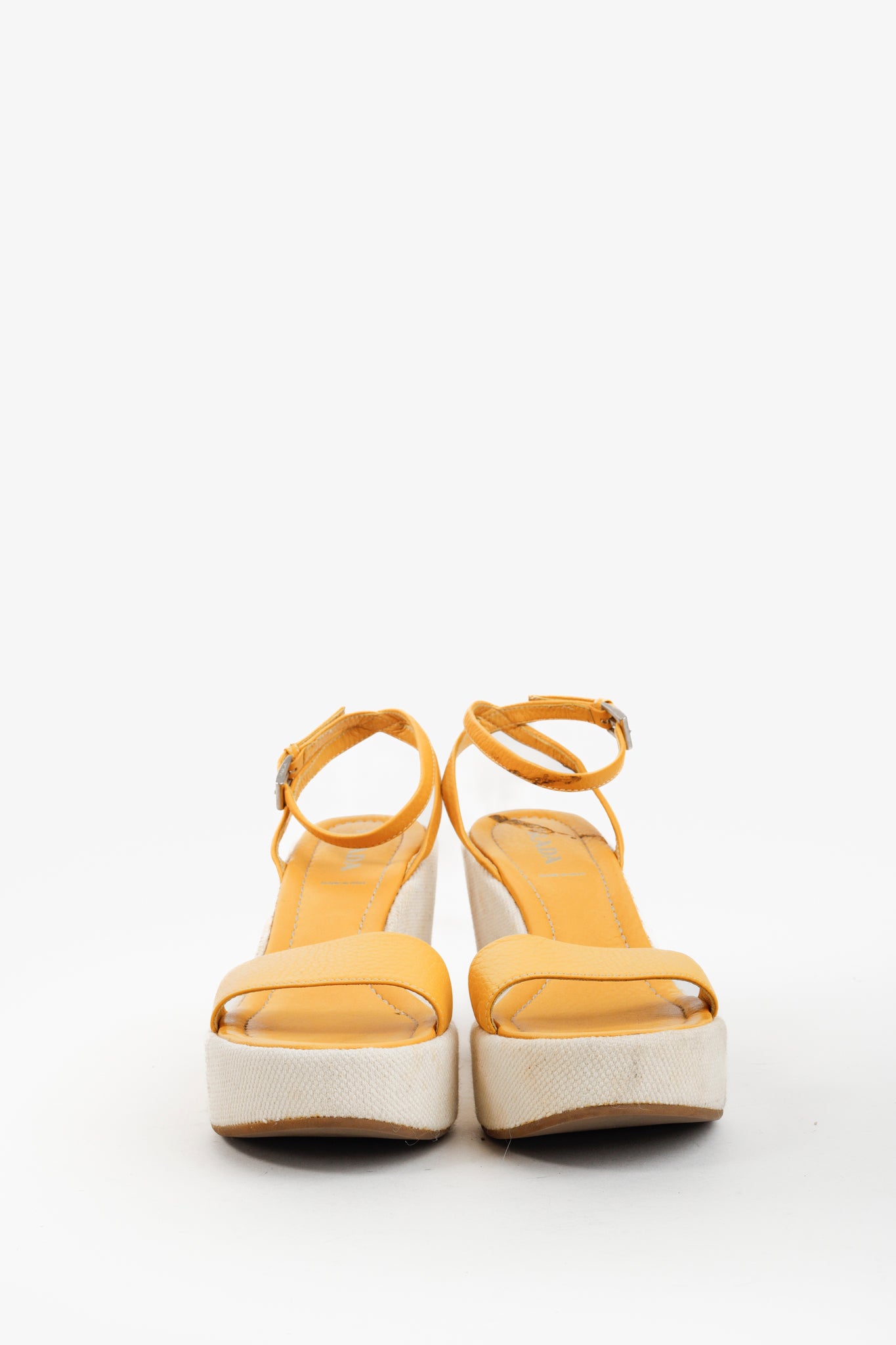 Prada Yellow Platform Beach Theme Appliqué Espadrille Sandals