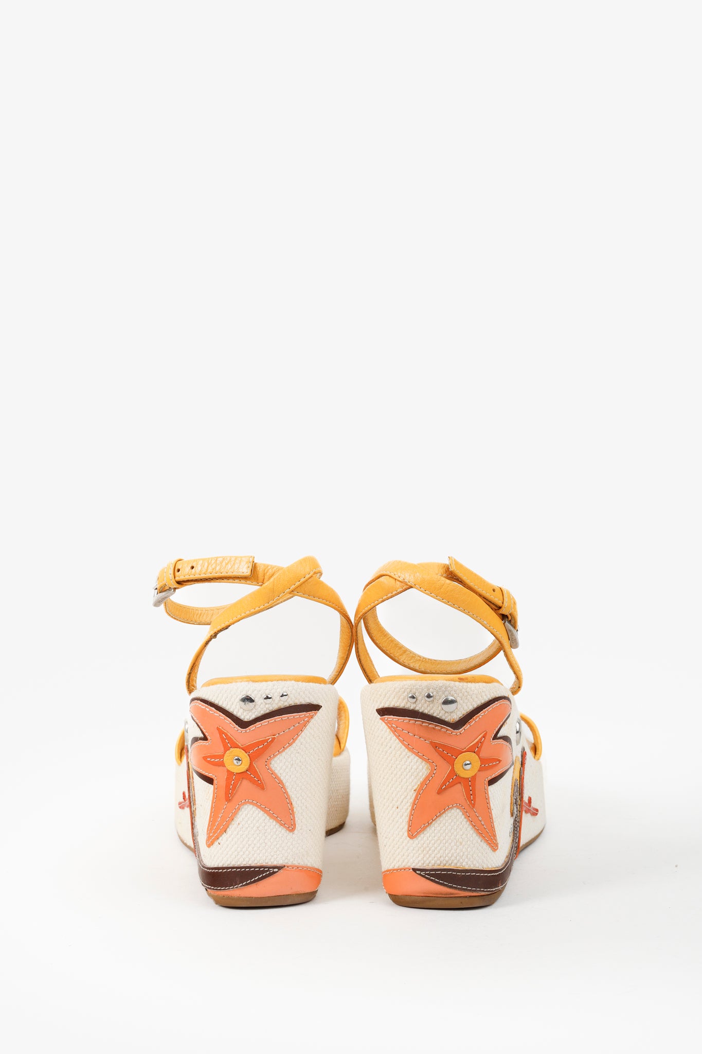 Prada Yellow Platform Beach Theme Appliqué Espadrille Sandals