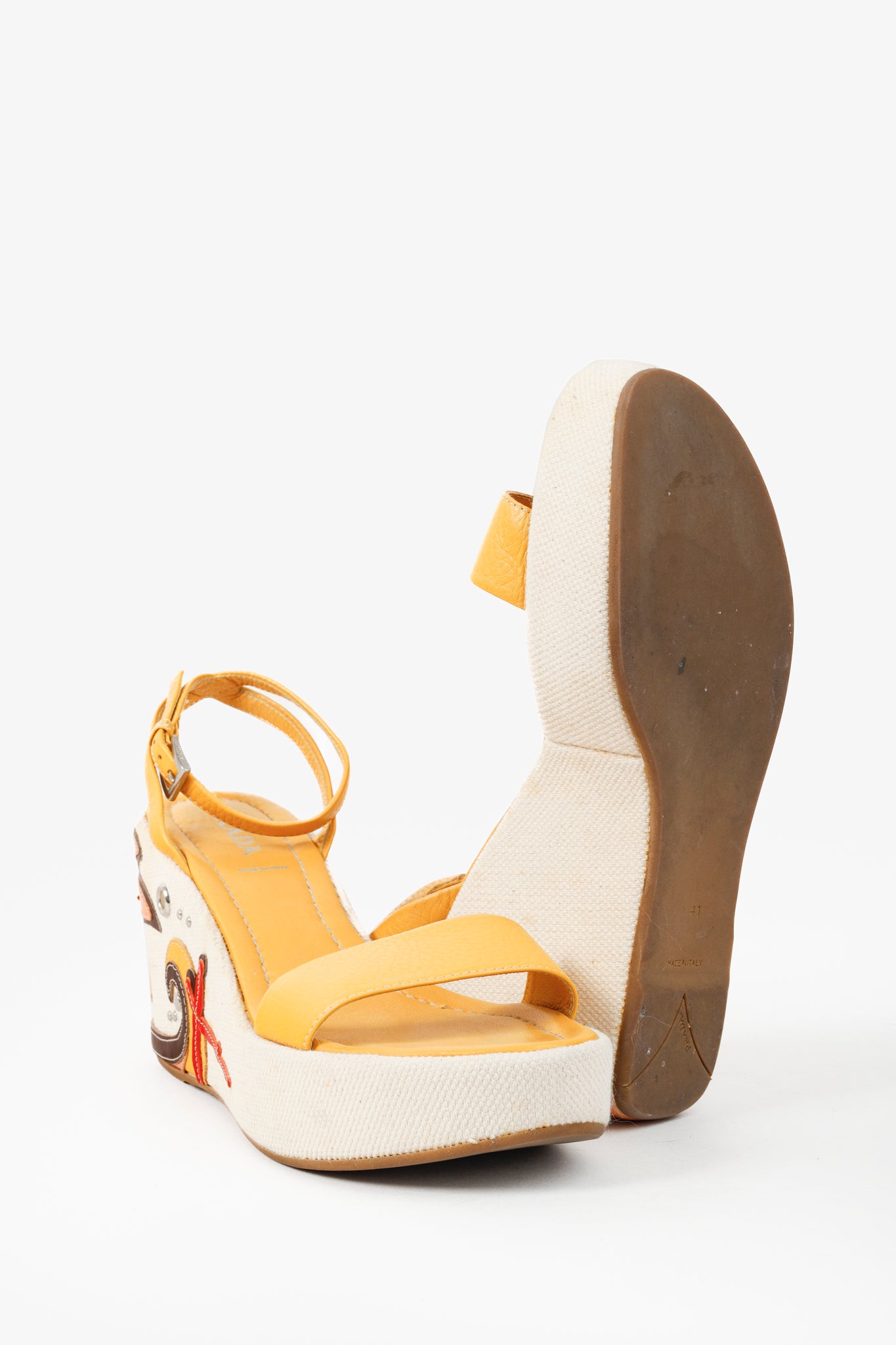Prada Yellow Platform Beach Theme Appliqué Espadrille Sandals