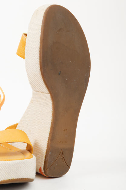 Prada Yellow Platform Beach Theme Appliqué Espadrille Sandals