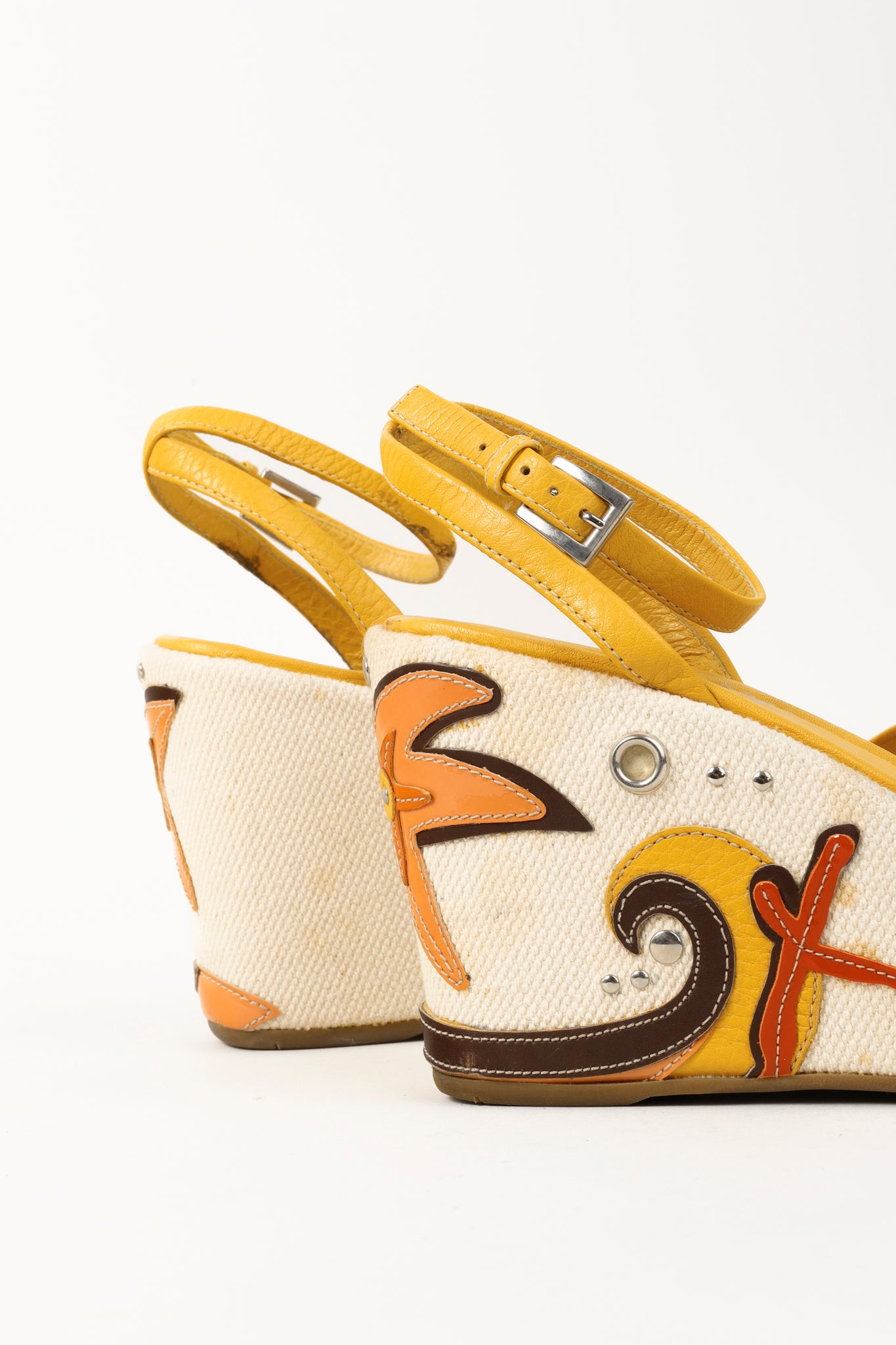 Prada Yellow Platform Beach Theme Appliqué Espadrille Sandals