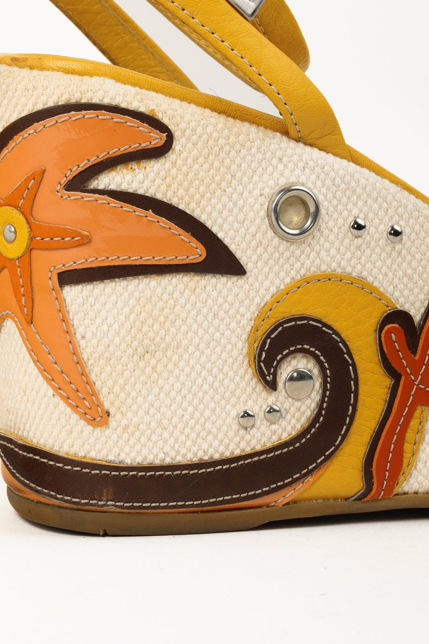 Prada Yellow Platform Beach Theme Appliqué Espadrille Sandals