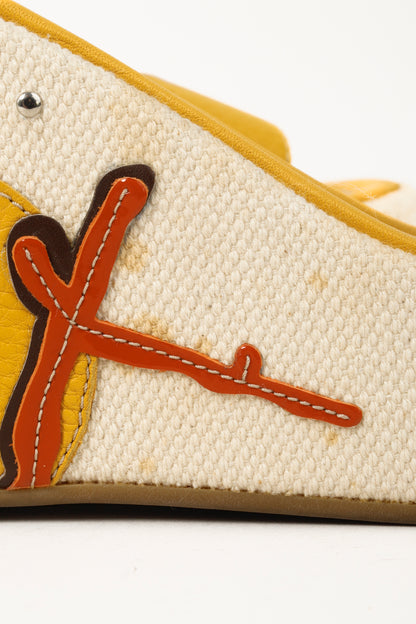 Prada Yellow Platform Beach Theme Appliqué Espadrille Sandals