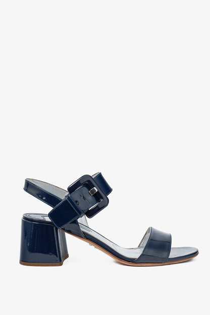 Prada Blue Patent-Leather Buckled Sandals