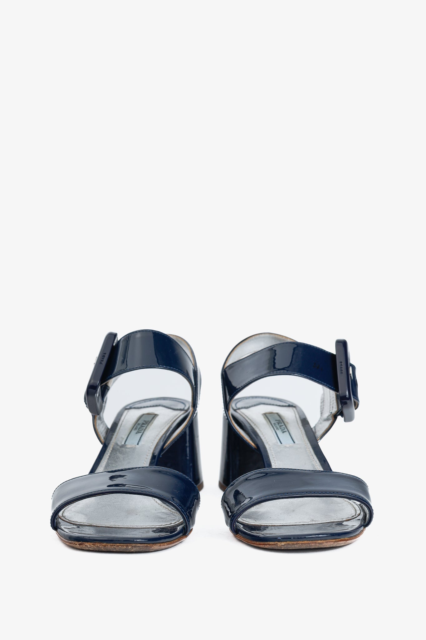 Prada Blue Patent-Leather Buckled Sandals
