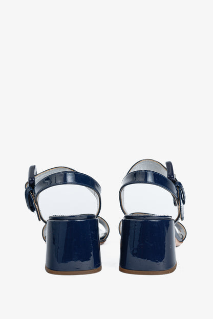 Prada Blue Patent-Leather Buckled Sandals