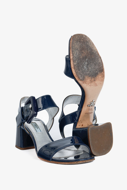 Prada Blue Patent-Leather Buckled Sandals