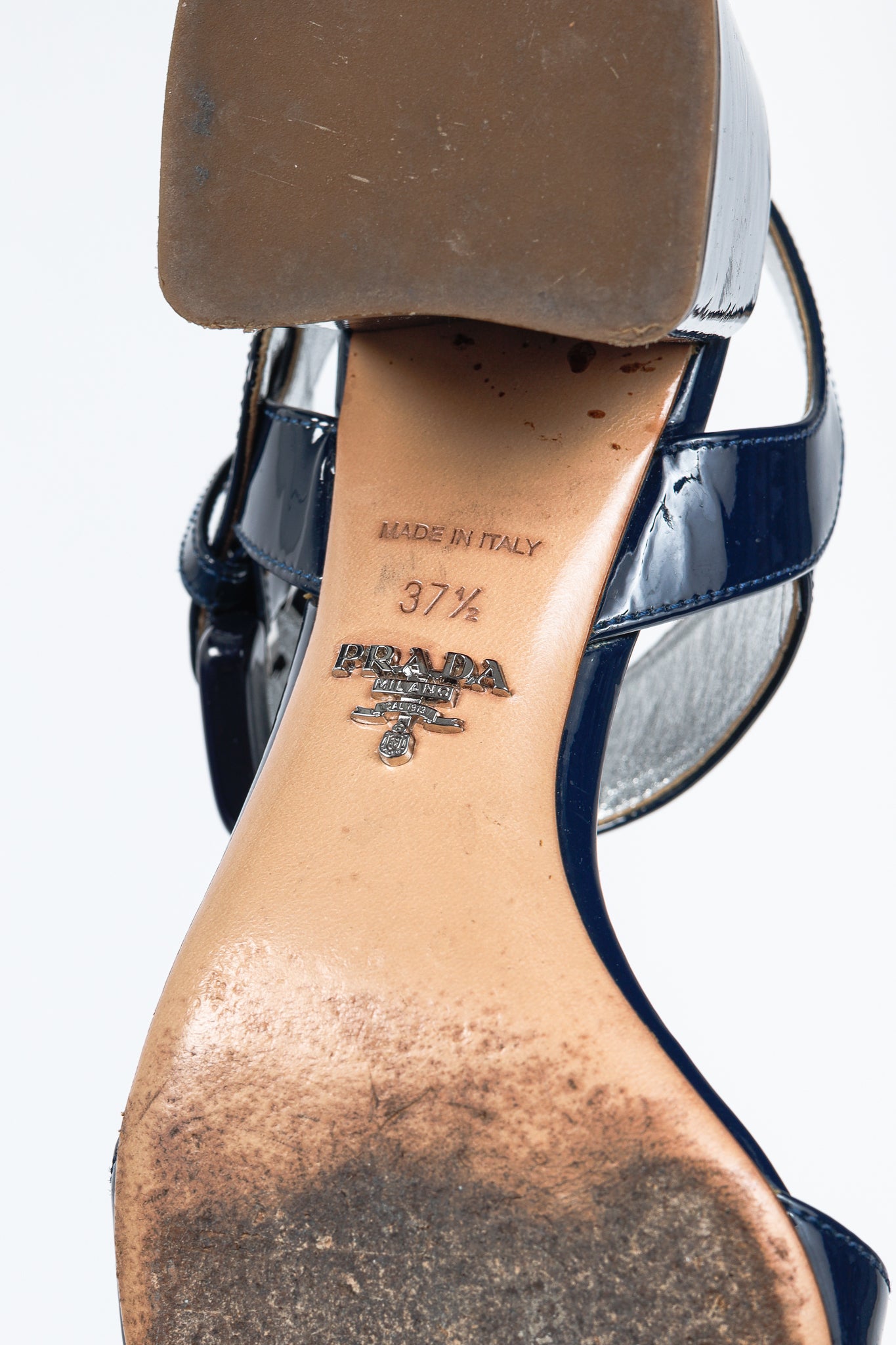 Prada Blue Patent-Leather Buckled Sandals