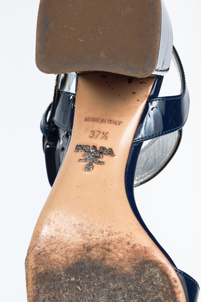 Prada Blue Patent-Leather Buckled Sandals
