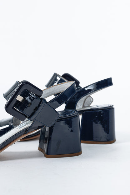 Prada Blue Patent-Leather Buckled Sandals