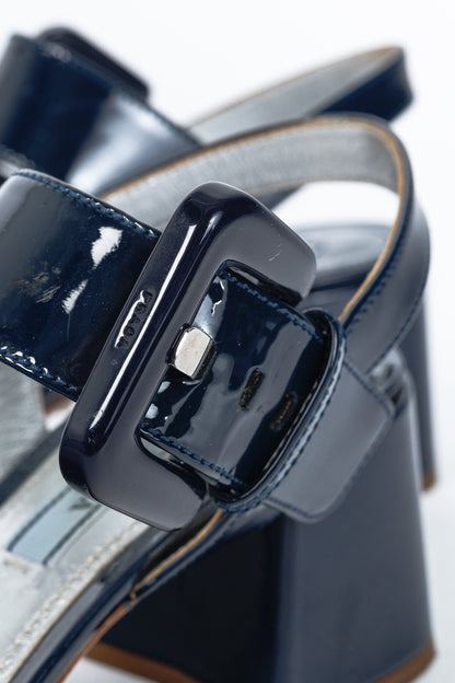 Prada Blue Patent-Leather Buckled Sandals