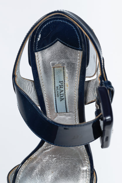 Prada Blue Patent-Leather Buckled Sandals