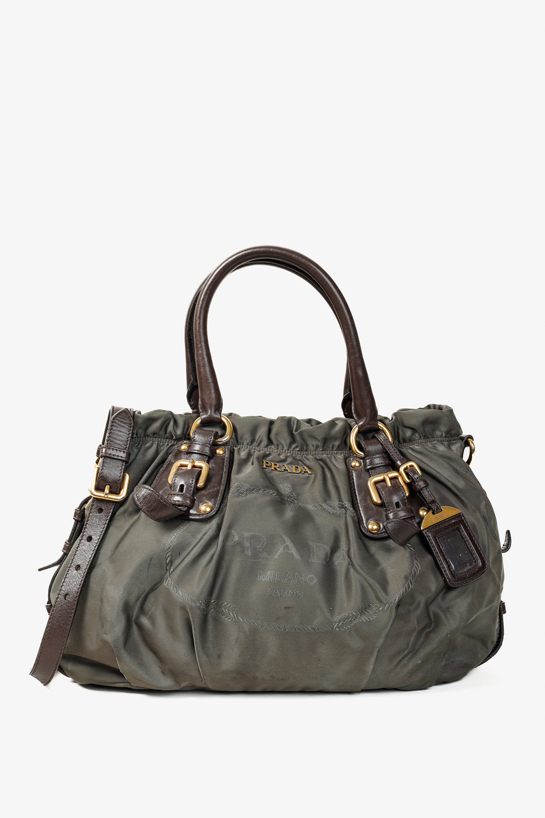 Prada Green Tessuto Jacquard-Logo Leather-Trim 2-Way Shoulder Bag